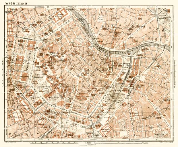 Vienna (Wien), central part map, 1910. Use the zooming tool to explore in higher level of detail. Obtain as a quality print or high resolution image