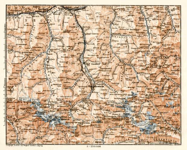Gastein Valley and East Tauer mountains map, 1906. Use the zooming tool to explore in higher level of detail. Obtain as a quality print or high resolution image
