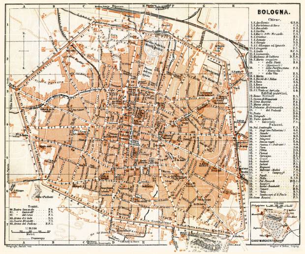 Bologna city map, 1898. Use the zooming tool to explore in higher level of detail. Obtain as a quality print or high resolution image