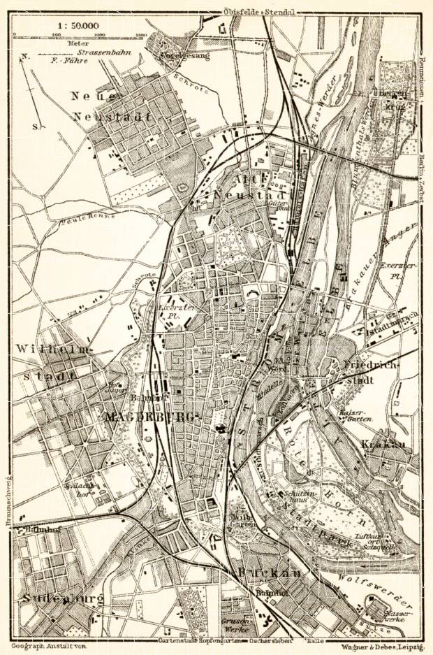 Magdeburg environs map, 1911. Use the zooming tool to explore in higher level of detail. Obtain as a quality print or high resolution image