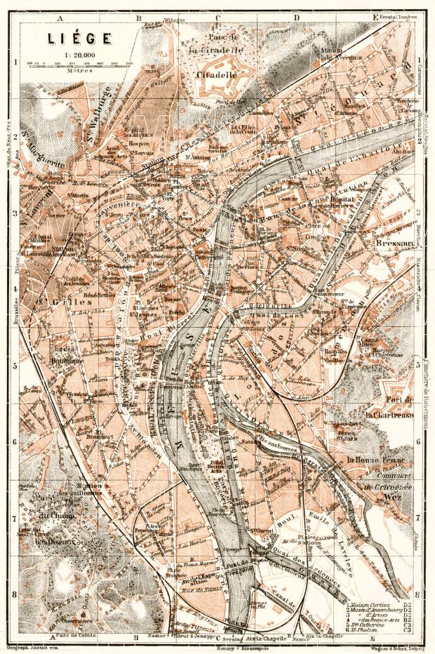 Liège (Lüttich) city map, 1909. Use the zooming tool to explore in higher level of detail. Obtain as a quality print or high resolution image