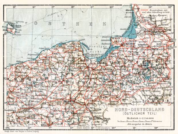 Germany, northeastern regions (including East Prussia). General map, 1906. Use the zooming tool to explore in higher level of detail. Obtain as a quality print or high resolution image