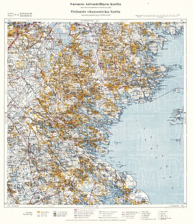Priozersk. Käkisalmi. Taloudellinen kartta. Economic map from 1921. Use the zooming tool to explore in higher level of detail. Obtain as a quality print or high resolution image