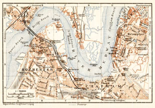 Medway map: Rochester, Chatham and Strood, 1906. Use the zooming tool to explore in higher level of detail. Obtain as a quality print or high resolution image