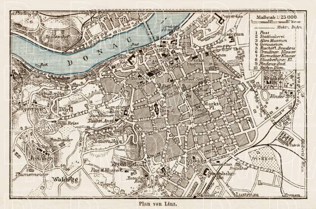 Linz city map, 1903. Use the zooming tool to explore in higher level of detail. Obtain as a quality print or high resolution image