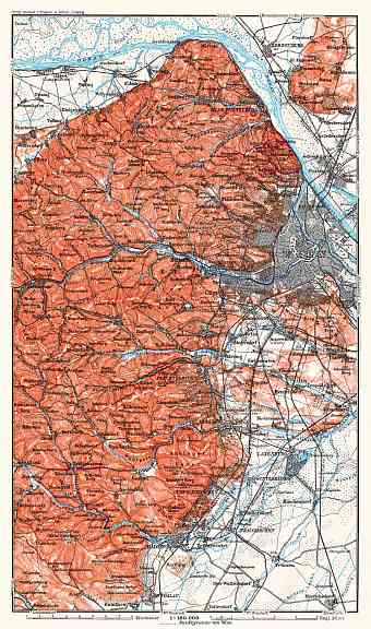 Map of the west environs of Vienna (Wien) from Klosterneuburg to Baden, 1913