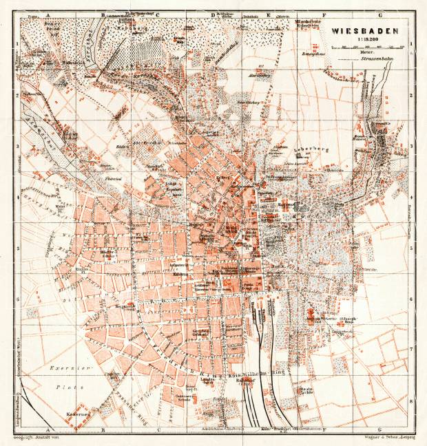 Wiesbaden city map, 1906. Use the zooming tool to explore in higher level of detail. Obtain as a quality print or high resolution image