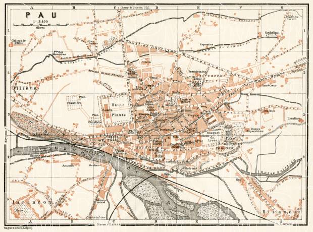 Pau city map, 1902. Use the zooming tool to explore in higher level of detail. Obtain as a quality print or high resolution image