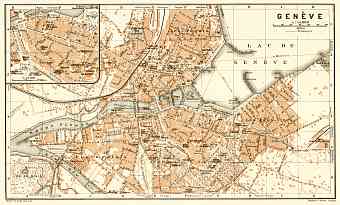 Geneva (Genf, Genève) city map, 1909