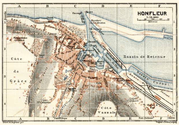 Honfleur city map, 1913. Use the zooming tool to explore in higher level of detail. Obtain as a quality print or high resolution image