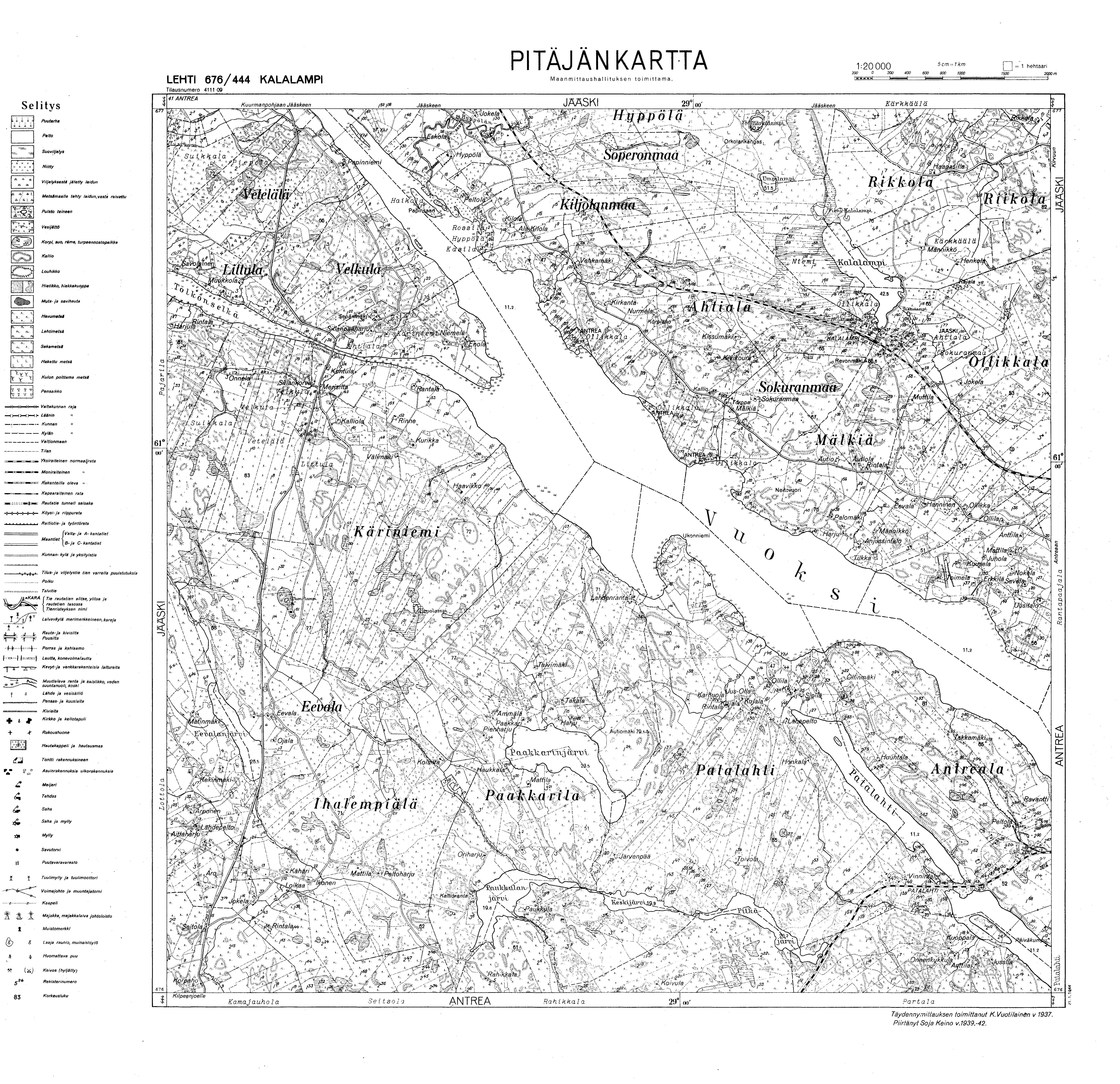 Prudy. Kalalampi. Pitäjänkartta 411109. Parish map from 1942