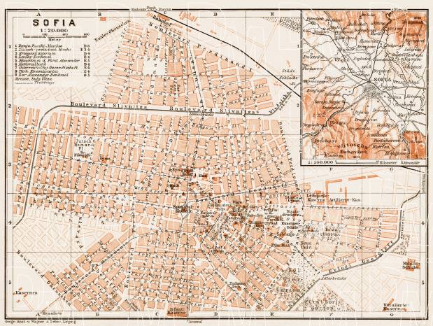 Sofia (София) city map, 1914. Use the zooming tool to explore in higher level of detail. Obtain as a quality print or high resolution image