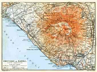 Naples (Napoli) eastern environs map (with Mount Vesuvius), 1912