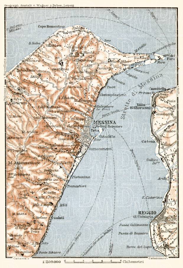Messina environs map, 1912. Use the zooming tool to explore in higher level of detail. Obtain as a quality print or high resolution image
