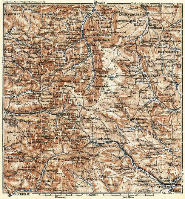 Brückenau - Bischofsheim - Tann district map, 1887. Use the zooming tool to explore in higher level of detail. Obtain as a quality print or high resolution image