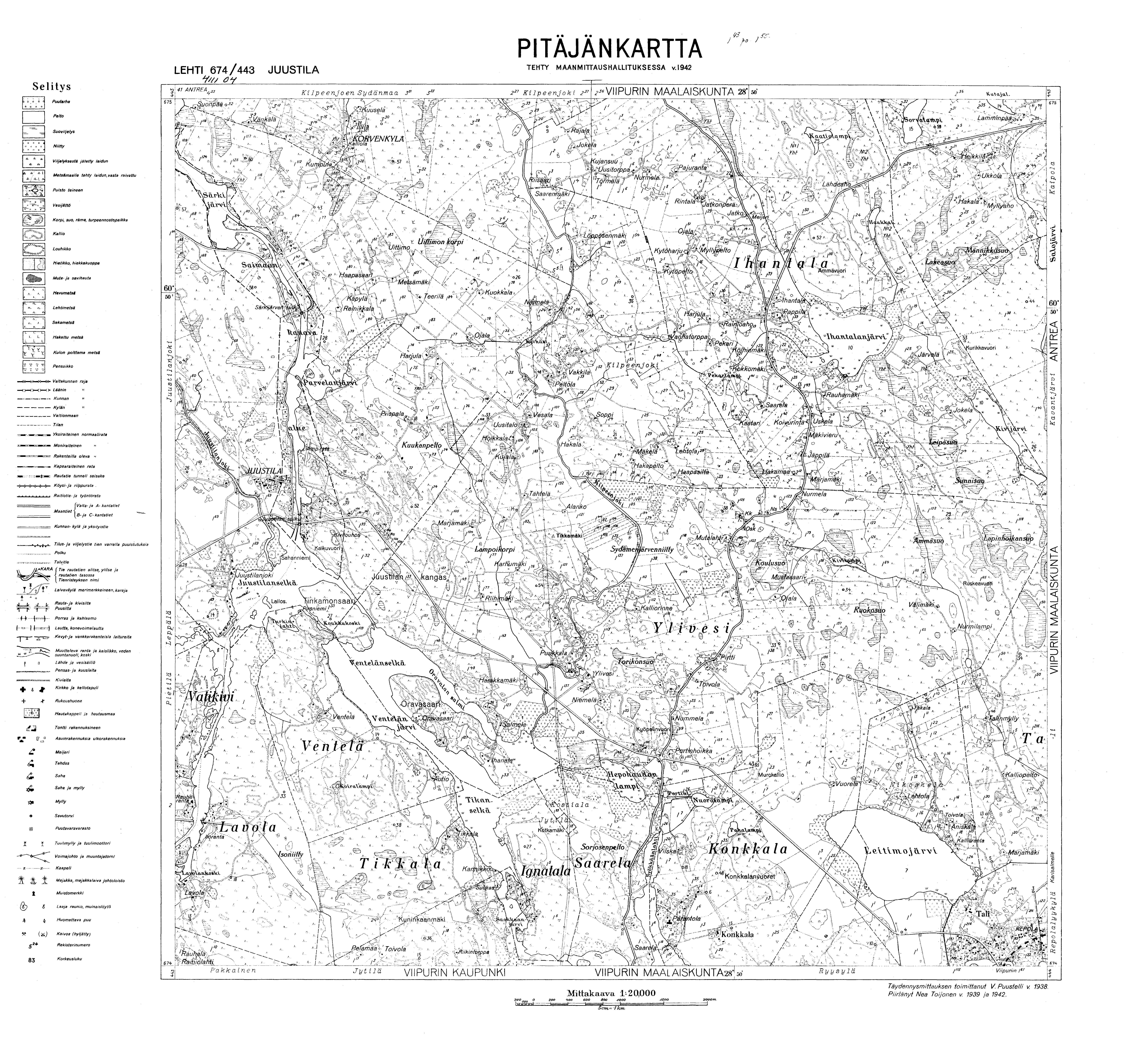 Brusnitšnoje. Juustila. Pitäjänkartta 411104. Parish map from 1942. Use the zooming tool to explore in higher level of detail. Obtain as a quality print or high resolution image