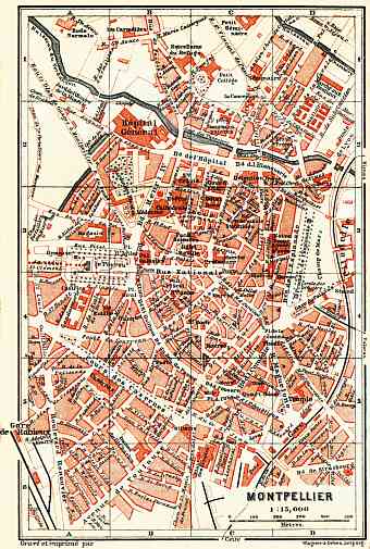 Montpellier city map, 1885