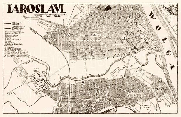 Yaroslavl (Ярославль) city map, 1928. Use the zooming tool to explore in higher level of detail. Obtain as a quality print or high resolution image