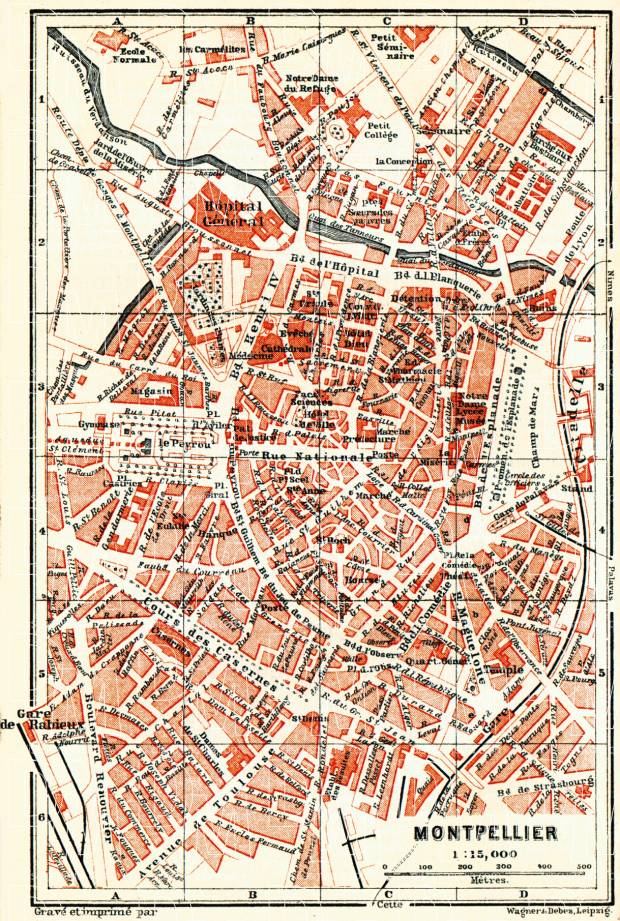 Montpellier city map, 1885. Use the zooming tool to explore in higher level of detail. Obtain as a quality print or high resolution image
