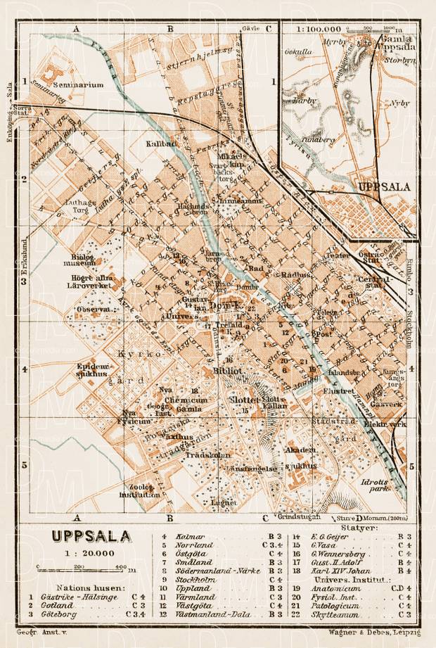 Uppsala (Upsala) city map, 1929. Use the zooming tool to explore in higher level of detail. Obtain as a quality print or high resolution image