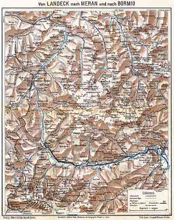 Italy on the map of East Alps between Landeck and Meran (Merano) - Bormio, 1911