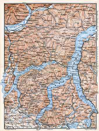 Italian provinces of Como, Varese and Campione d'Italia on the map of lakes of Como and Lugano environs, 1897