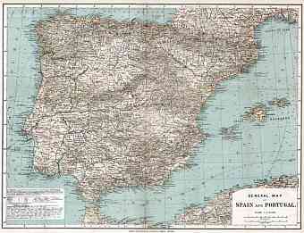 Portugal on the general map of the Iberian Peninsula (Spain and Portugal), 1913