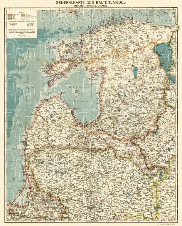 Latvia on the general map of the Baltics (Generalkarte des Baltenlandes), about 1917. Use the zooming tool to explore in higher level of detail. Obtain as a quality print or high resolution image