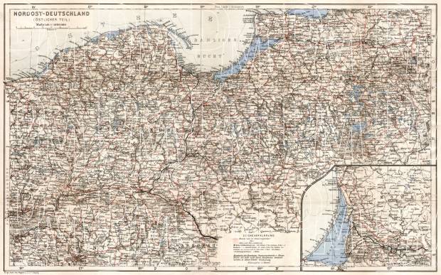 North Poland on the map of northeastern part of Germany (with East Prussia), 1911. Use the zooming tool to explore in higher level of detail. Obtain as a quality print or high resolution image
