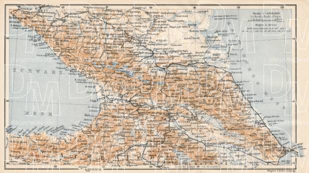 South Russia on the general map of Caucasus, 1914. Use the zooming tool to explore in higher level of detail. Obtain as a quality print or high resolution image