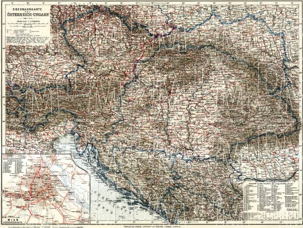 Croatia on the railway map of Austria-Hungary and surrounding states, 1913. Use the zooming tool to explore in higher level of detail. Obtain as a quality print or high resolution image