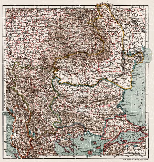 Hungary on the general map of the Balkan Countries, 1914. Use the zooming tool to explore in higher level of detail. Obtain as a quality print or high resolution image
