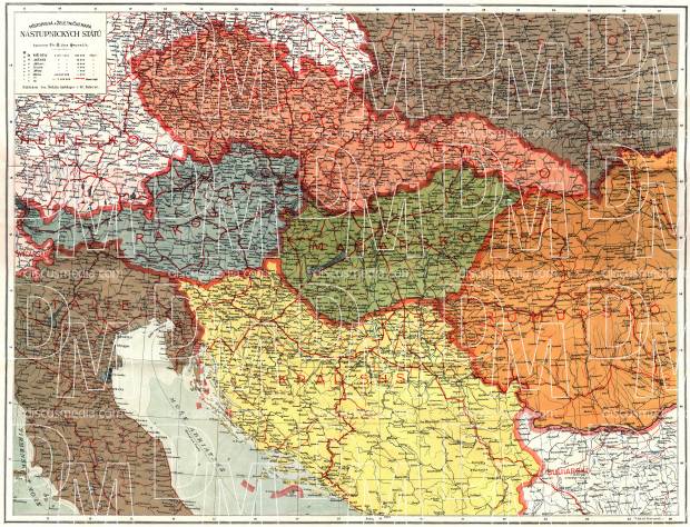 Czech Republic on the General and Railway Map of the Austro-Hungarian Empire Successor States (in Czech), 1920. Use the zooming tool to explore in higher level of detail. Obtain as a quality print or high resolution image